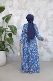 Modest Petrol Blue Floral Dress 52682PM - 3