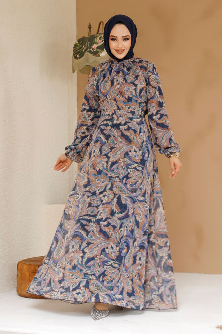 Modest Petrol Blue Floral Plus Size Dress 27975PM - NEVA STYLE