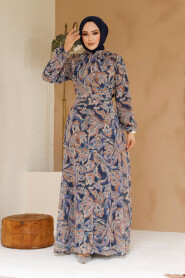 Modest Petrol Blue Floral Plus Size Dress 27975PM - 2