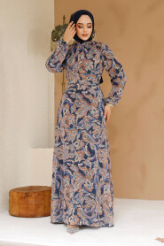 Modest Petrol Blue Floral Plus Size Dress 27975PM - 3