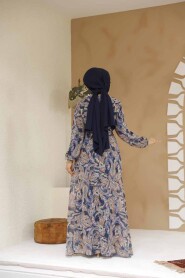 Modest Petrol Blue Floral Plus Size Dress 27975PM - 4