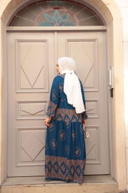 Modest Petrol Blue Flower Maxi Dress 24014PM - 3