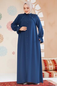 Modest Petrol Blue Plus Size Abaya 45275PM - 4