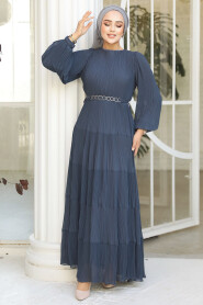 Modest Petrol Blue Ruffle Dress 44761PM - 2