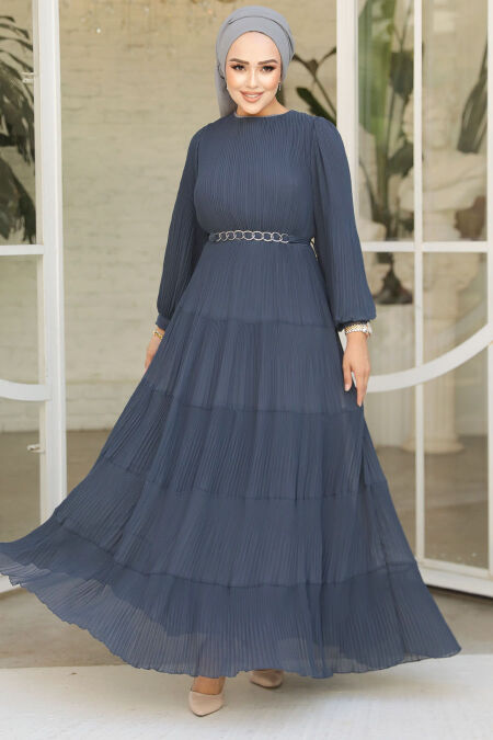 Modest Petrol Blue Ruffle Dress 44761PM - NEVA STYLE