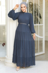 Modest Petrol Blue Ruffle Dress 44761PM - 3