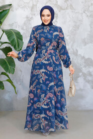  Modest Petrol Green Floral Long Dress 52681PY - 2