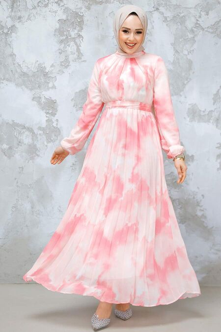 Modest Pink Chiffon Dress 34469P - NEVA STYLE