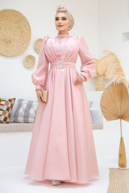 Modest Pink Evening Gown 45295P - NEVA STYLE