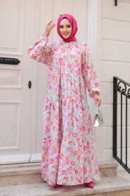 Modest Pink Floral Dress 19034P - 2