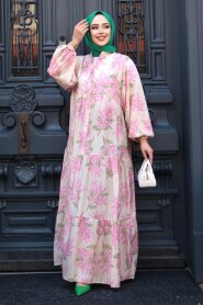 Modest Pink Floral Dress 710502P - 3