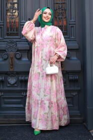 Modest Pink Floral Dress 710502P - 4