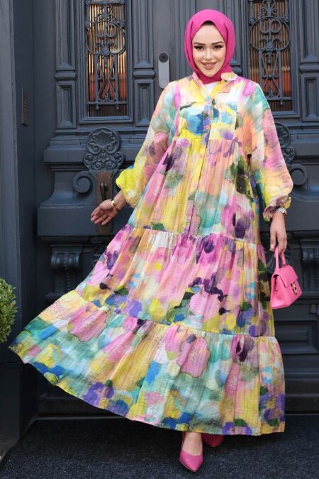 Modest Pink Floral Dress 710506P - NEVA STYLE