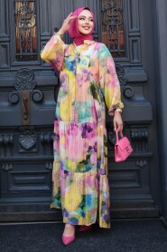 Modest Pink Floral Dress 710506P - 3