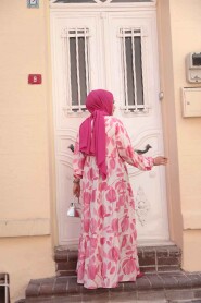Modest Pink Floral Long Dress 19035P - 3