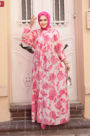 Modest Pink Floral Long Dress 19035P - 2