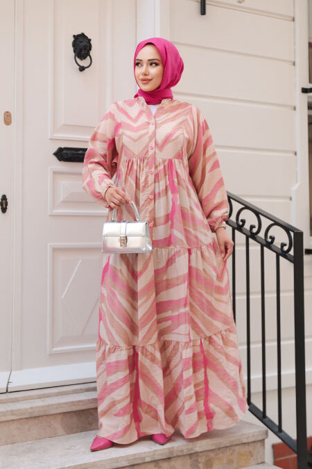 Modest Pink Floral Long Sleeve Dress 19036P - NEVA STYLE