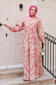 Modest Pink Floral Long Sleeve Dress 19036P - 2