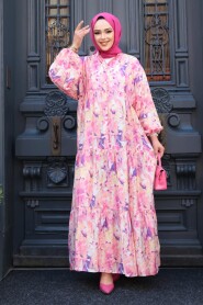 Modest Pink Floral Maxi Dress 710507P - 4