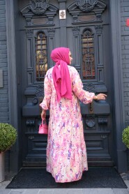 Modest Pink Floral Maxi Dress 710507P - 5