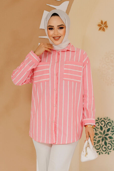 Modest Pink Shirt Tunic 70741P - NEVA STYLE