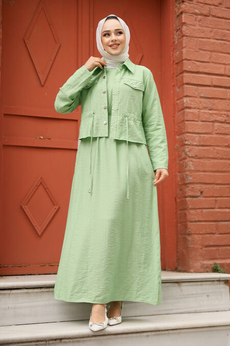 Modest Pistachio Green Dual Suit Dress 44651FY - NEVA STYLE