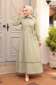 Modest Pistachio Green Long Dress 6205FY - 1