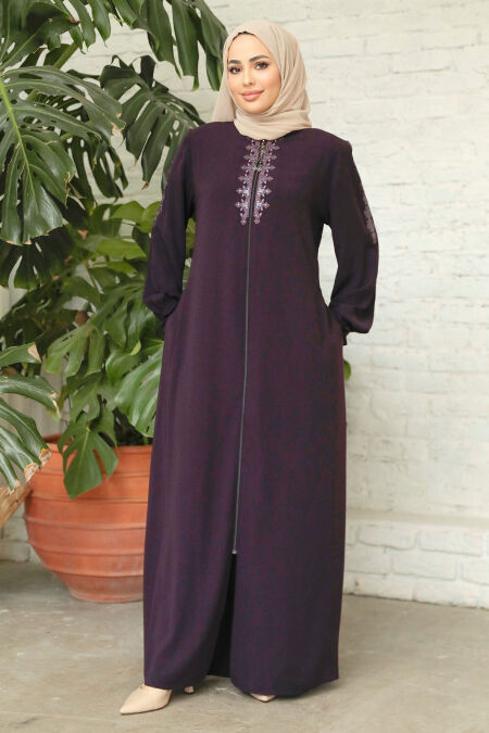 Modest Plum Color Abaya 45274MU - NEVA STYLE