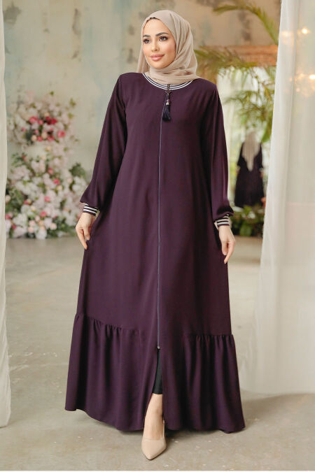 Modest Plum Color Abaya Dubai 45276MU - NEVA STYLE