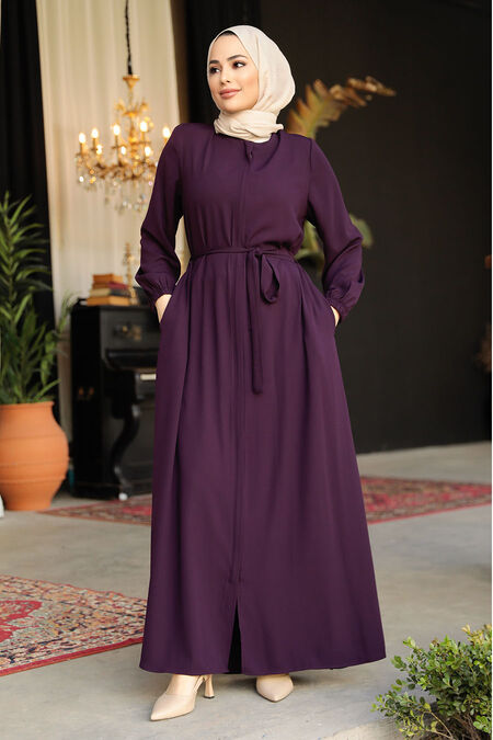 Modest Plum Color Abaya For Women 62601MU - NEVA STYLE
