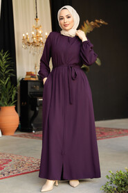 Modest Plum Color Abaya For Women 62601MU - 2