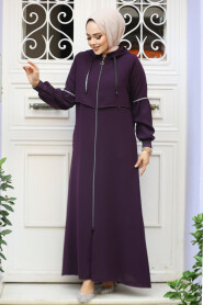 Modest Plum Color Abaya For Women 62602MU - 3