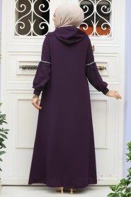 Modest Plum Color Abaya For Women 62602MU - 4