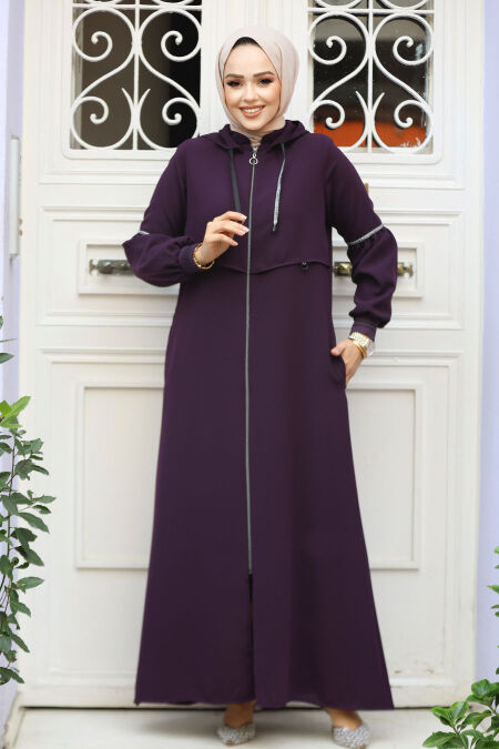 Modest Plum Color Abaya For Women 62602MU - NEVA STYLE