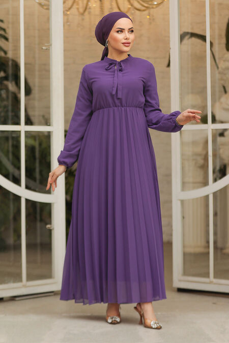 Modest Plum Color Chiffon Maxi Dresses 50351MU - NEVA STYLE