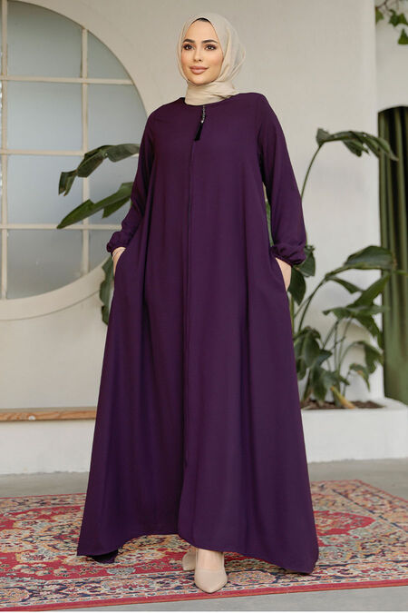 Modest Plum Color Dubai Abaya 26301MU - NEVA STYLE