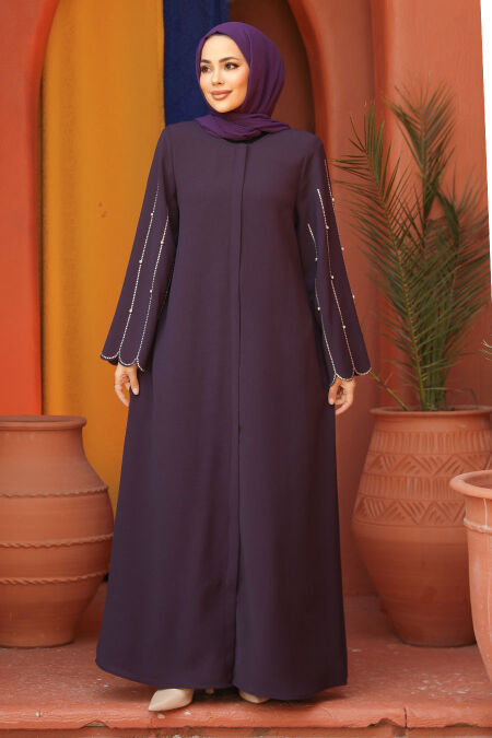Modest Plum Color Dubai Abaya 2634MU - NEVA STYLE