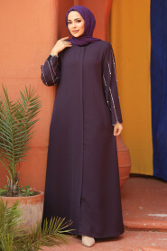Modest Plum Color Dubai Abaya 2634MU - 3