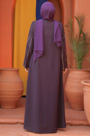 Modest Plum Color Dubai Abaya 2634MU - 4