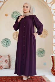 Modest Plum Color Dubai Abaya 45283MU - 3