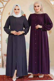 Modest Plum Color Dubai Abaya 45283MU - 4