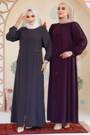 Modest Plum Color Dubai Abaya 45283MU - 6