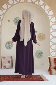 Modest Plum Color Dubai Abaya 45283MU - 7