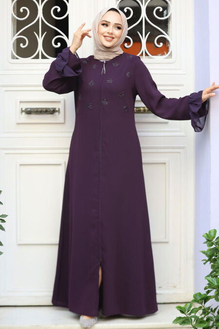 Modest Plum Color Dubai Abaya 520090MU - NEVA STYLE
