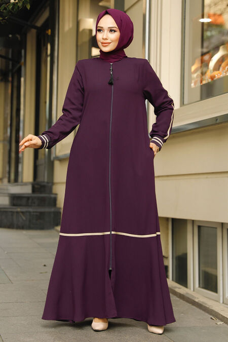 Modest Plum Color Dubai Abaya 62101MU - NEVA STYLE