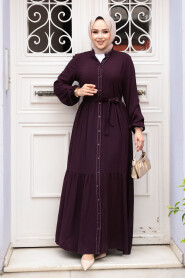 Modest Plum Color Eid Dress 23929MU - 3