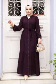 Modest Plum Color Eid Dress 23929MU - 2