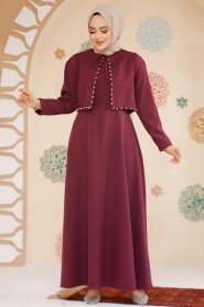 Modest Plum Color Eid Dress 61462MU 