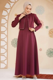 Modest Plum Color Eid Dress 61462MU - 2