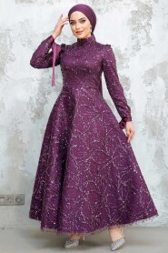 Modest Plum Color Elegant Evening Gown 4908MU - 2
